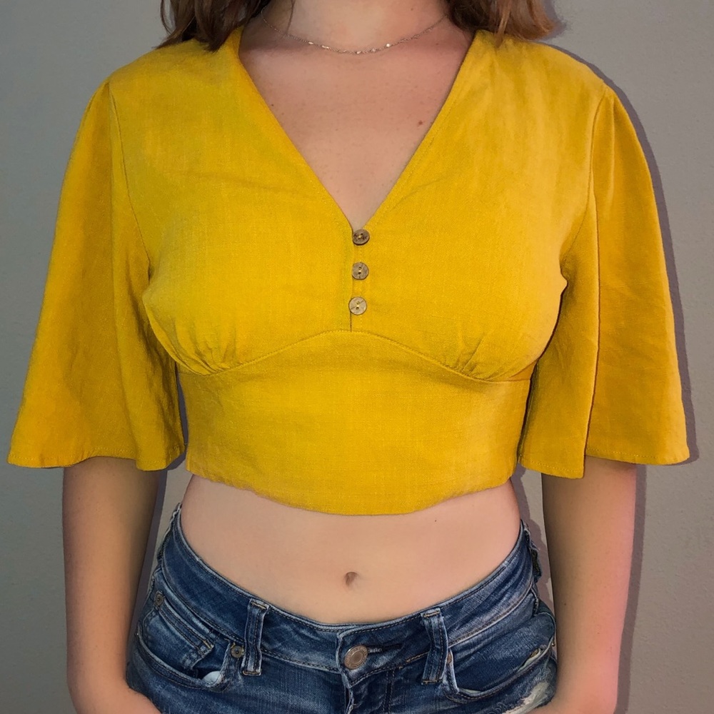 Yellow dressy crop top